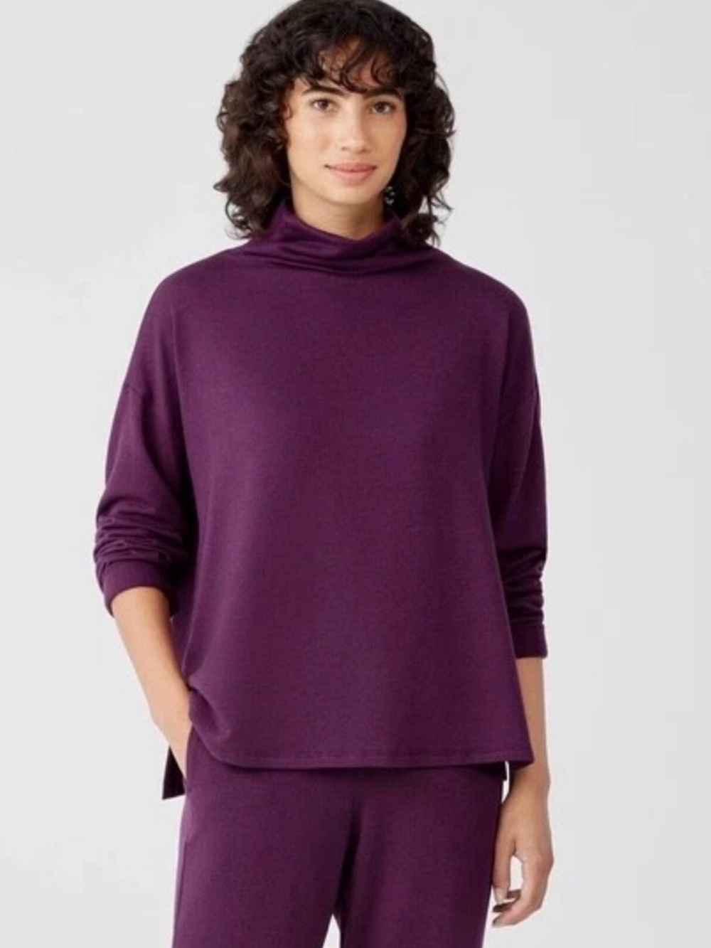 Eileen Fisher Boxy Funnel Neck Top in Plum Purple XL EUC